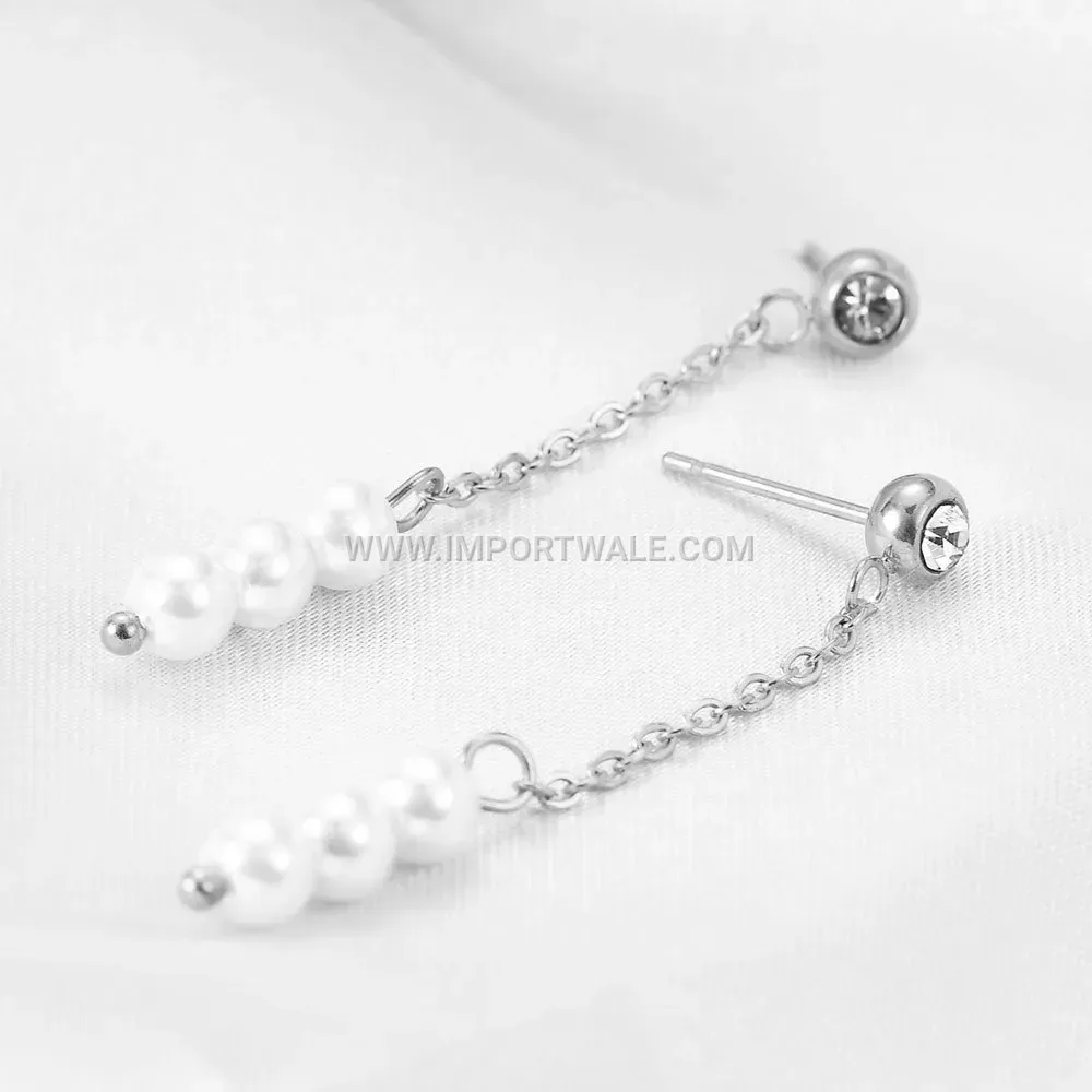 Faux Pearl and Crystal Dangle Stainless Steel Chain Earrings