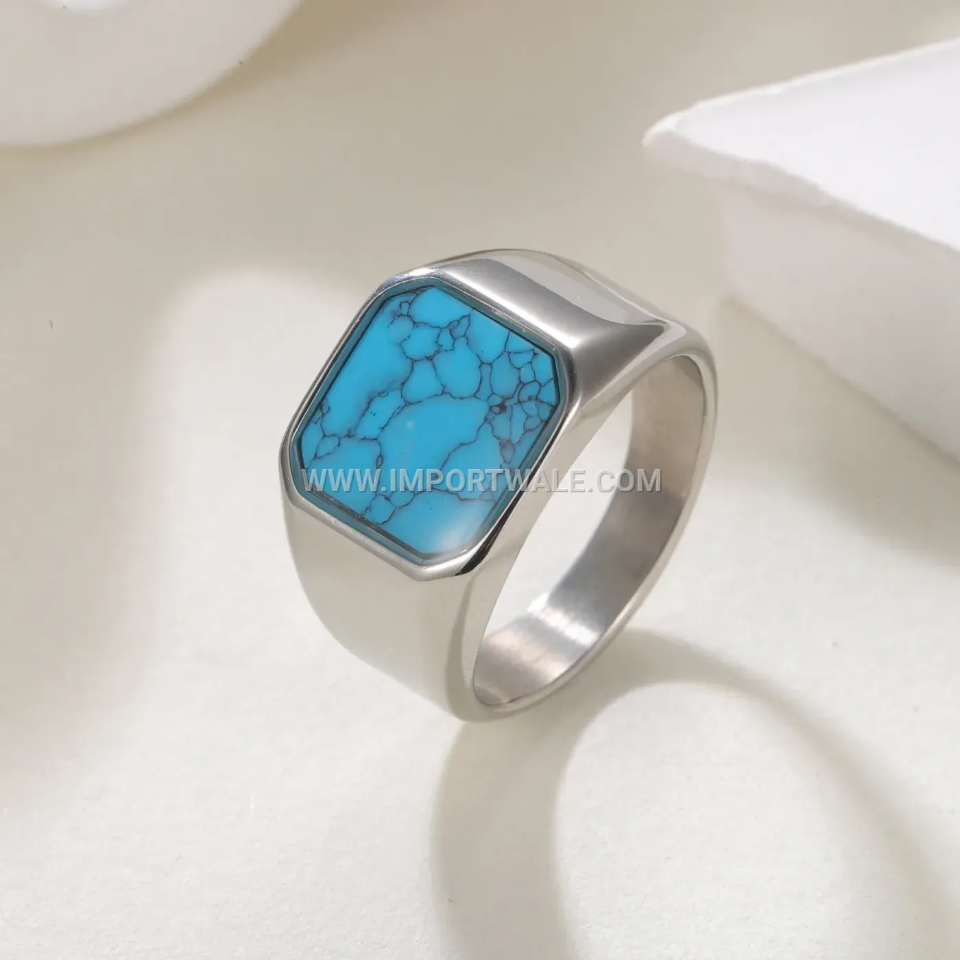 Vintage Turquoise Inlay Titanium Steel Signet Ring