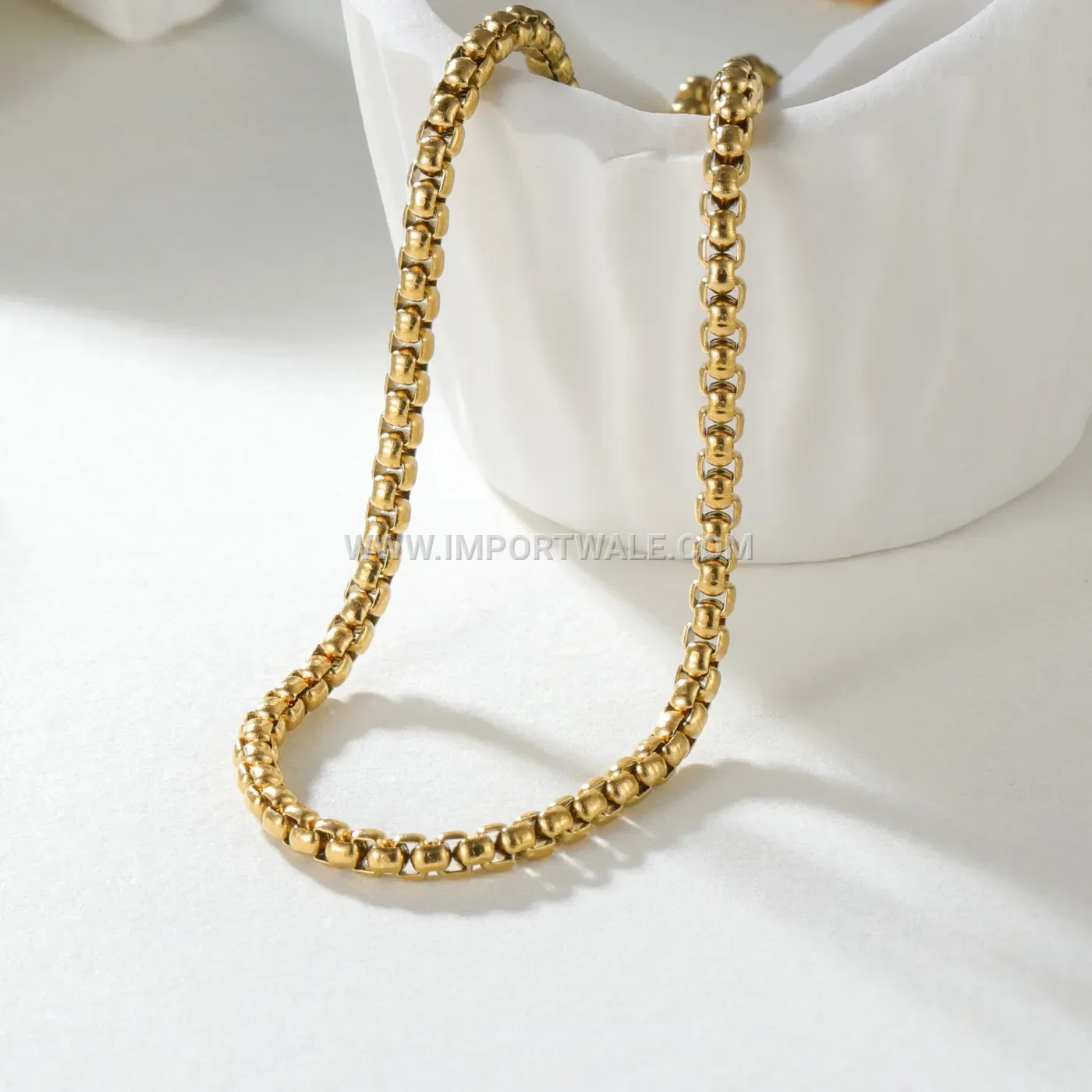 Trendy Stainless Steel Square Pearl Chain Necklace