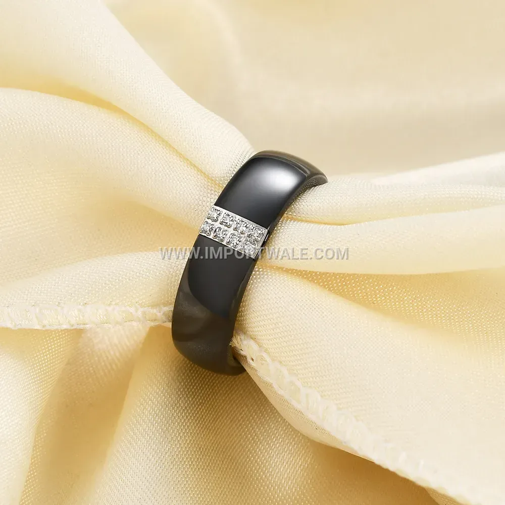 Geometric Cubic Zirconia Stainless Steel Ceramic Spliced Ring