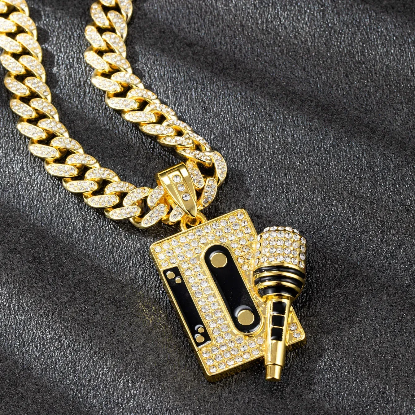 Iced Out Microphone Alloy Hip Hop Pendant Necklace