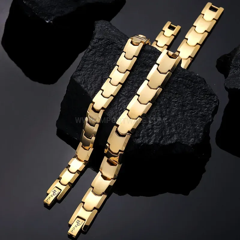 Gilded Tungsten Steel Bio Magnetic Link Bracelet