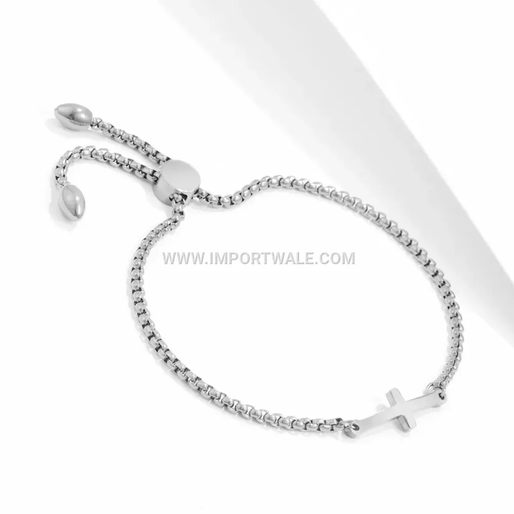 Adjustable Stainless Steel Cross Charm Chain Bracelet
