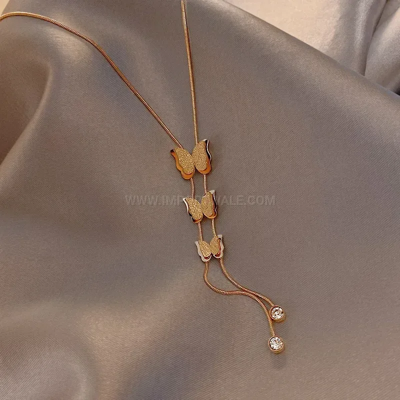 Stylish 3D Butterfly Tassel Pendant Titanium Steel Necklace