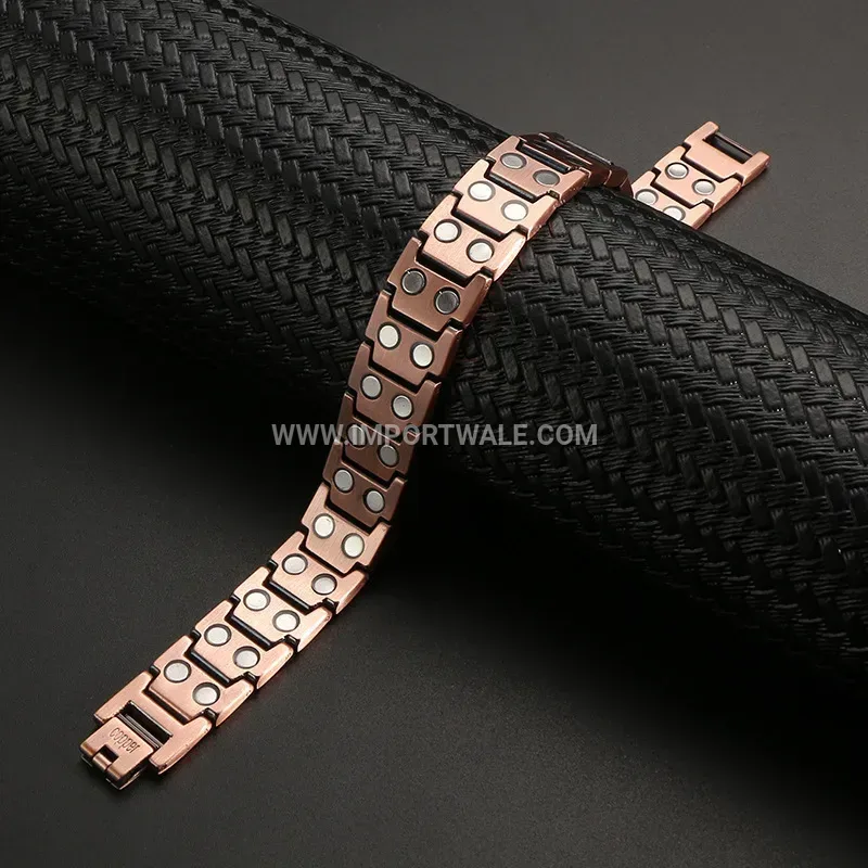 Double Row Leaf Motif Red Copper Bio Magnetic Bracelet