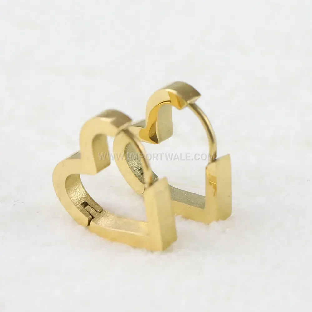 Hollow Heart Gold Plated Stainless Steel Huggie Earrings