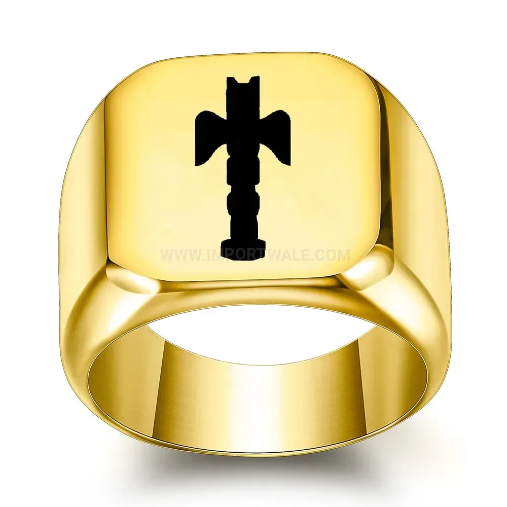 Stylish Laser Engraved Cross Square Signet Stainless Steel Band Ring