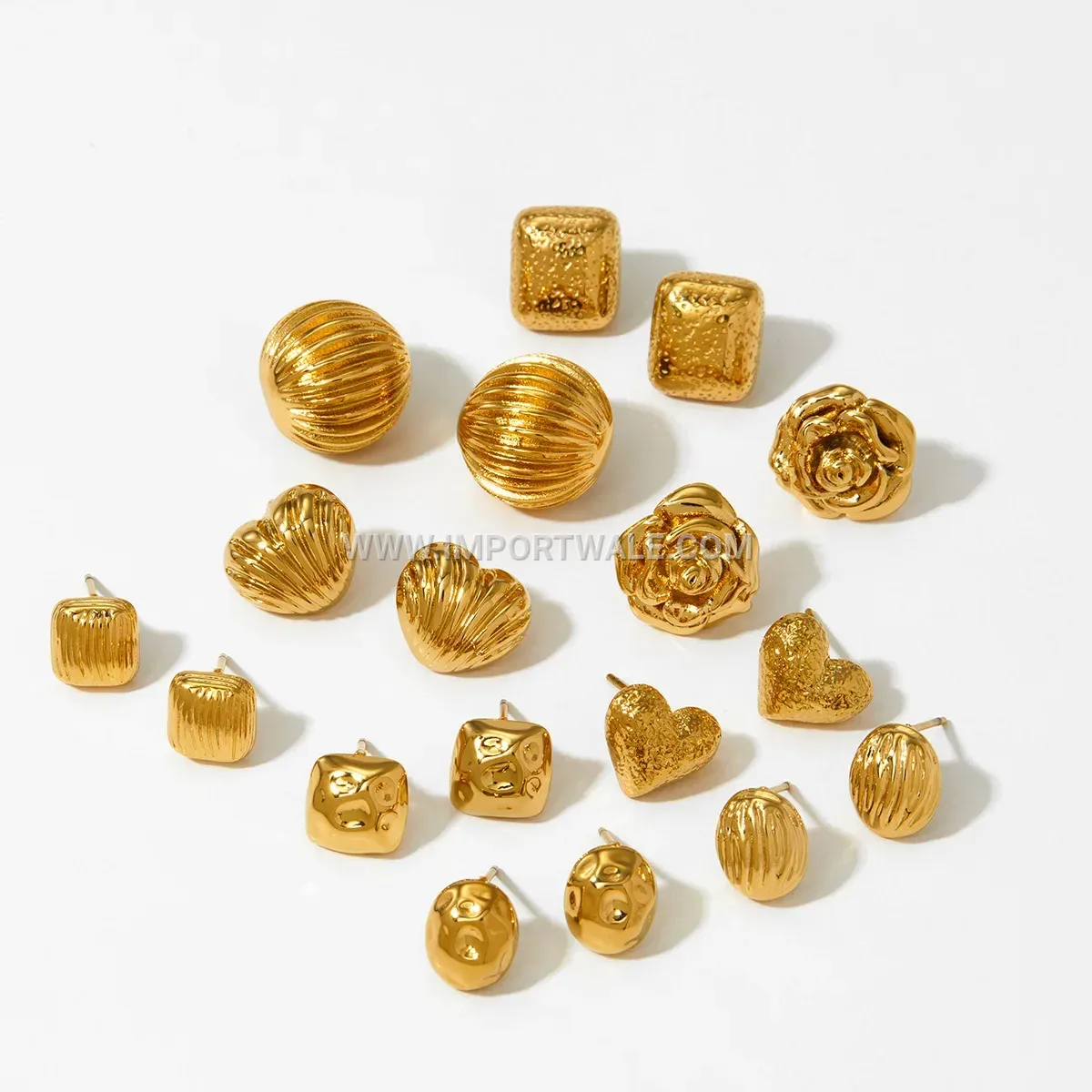 Floral Patterned 18K Gold Plated Stainless Steel Stud Earrings