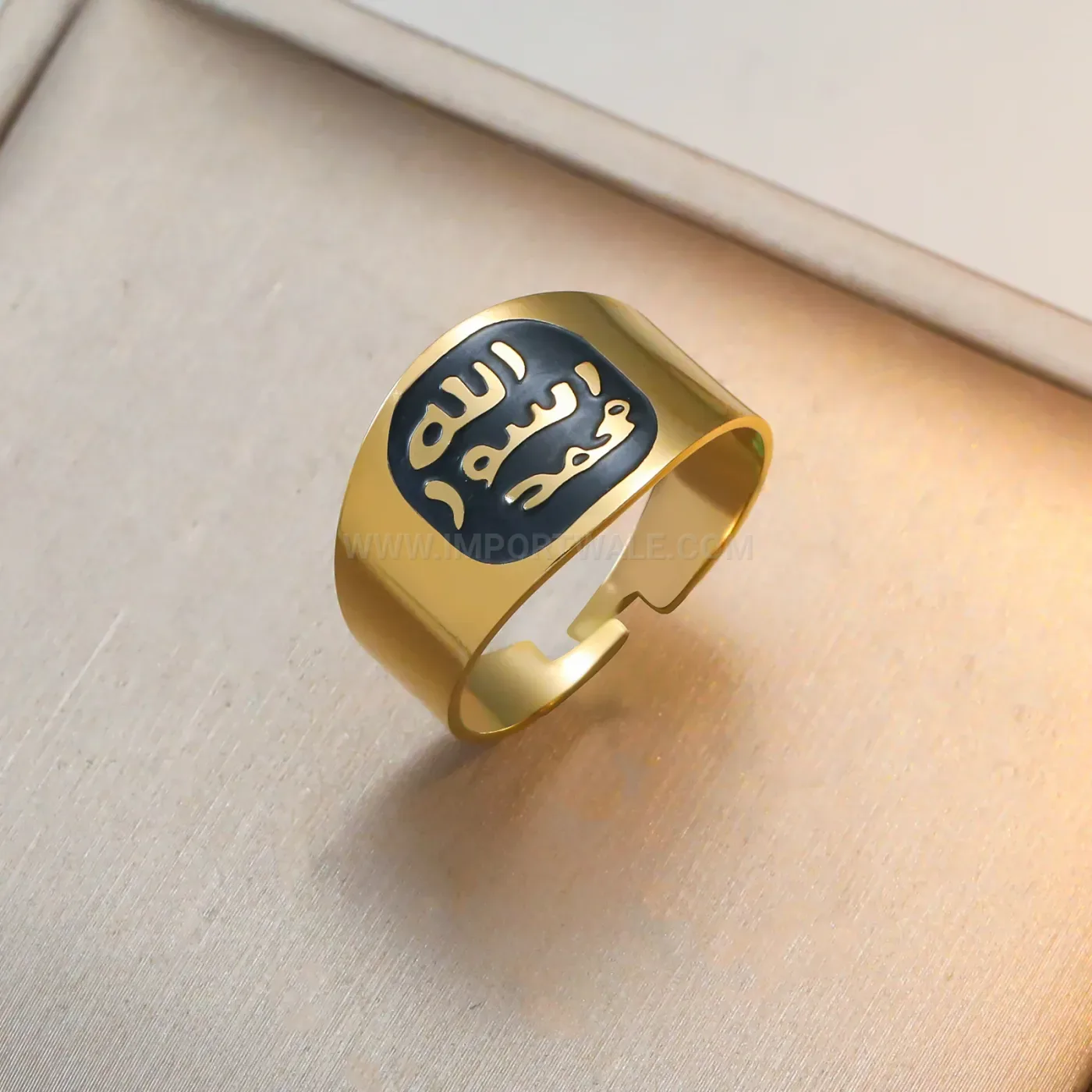 Gold Stainless Steel Arabic Calligraphy Open Band Ring