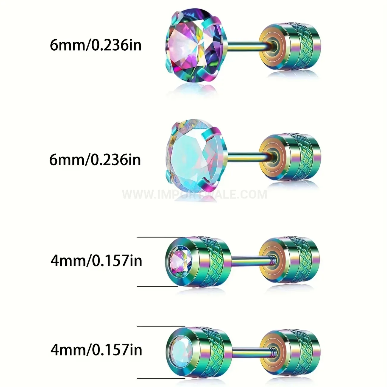 Chic Stainless Steel Rhinestone Threaded Punk Cartilage Piercing Stud Set