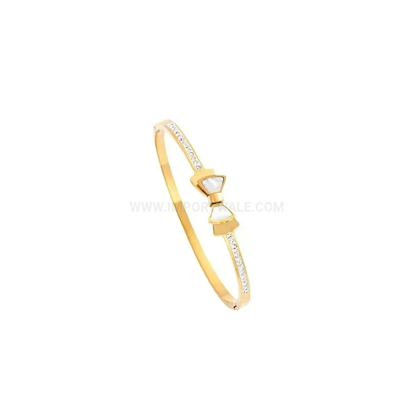 Double-Layer Faux Shell Bow Buckle Titanium Bangle