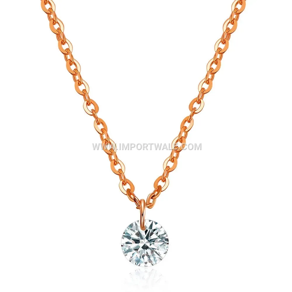 Single Zircon Crystal Stainless Steel Solitaire Necklace