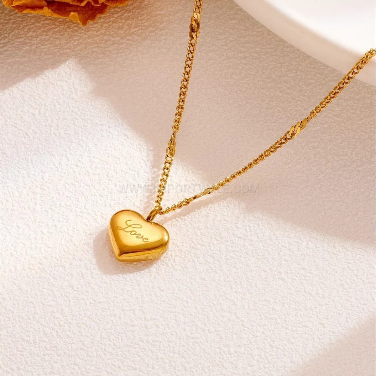 Engraved Heart Pendant Stainless Steel French Style Clavicle Necklace