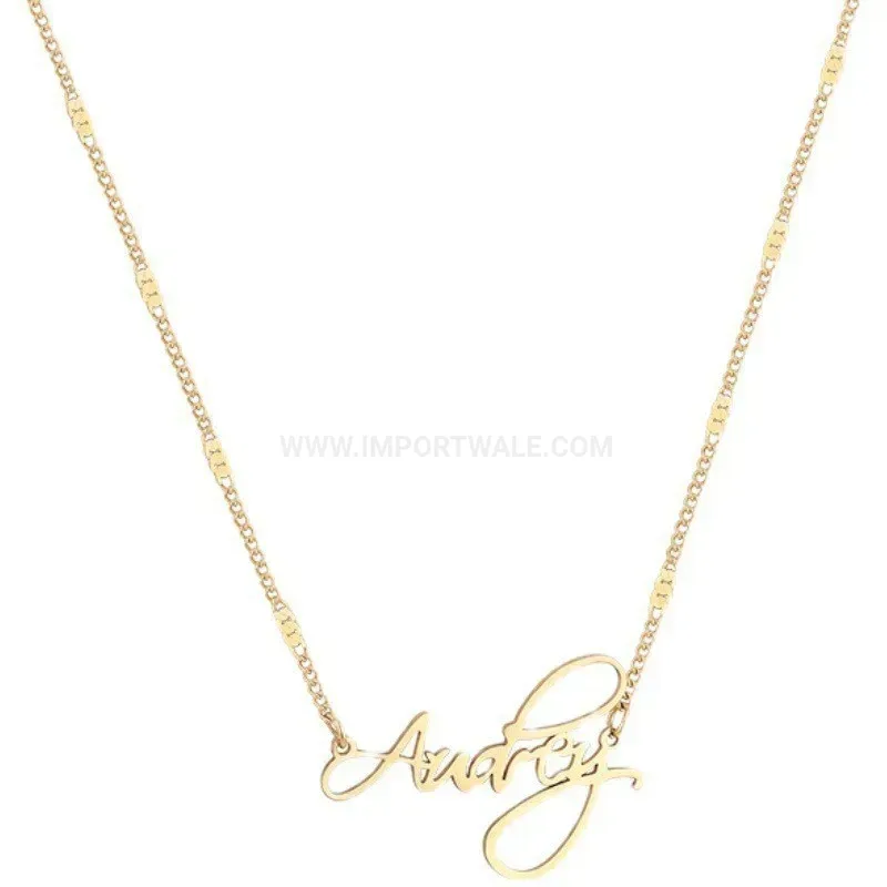 Chic 18K Gold Plated Titanium Steel Audrey Letter Pendant Choker Necklace