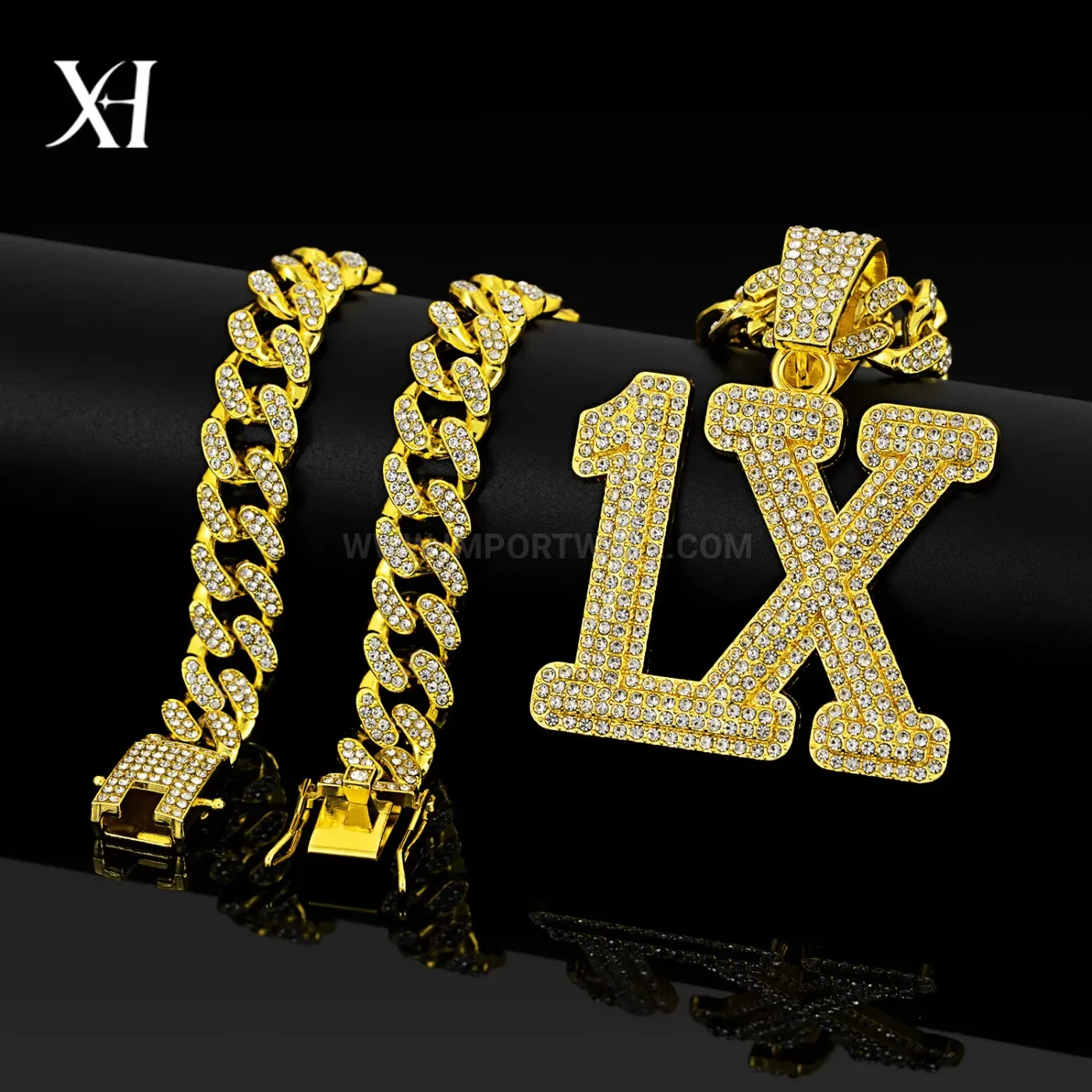 Chic Pave Crystal Letter One Cuban Chain Pendant Necklace