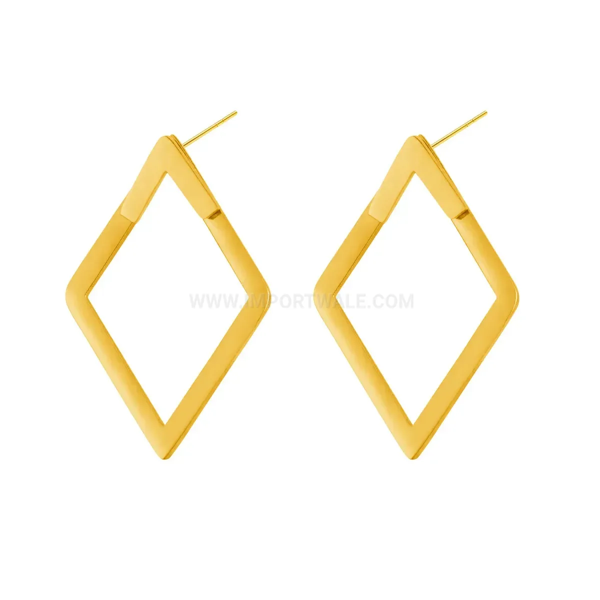 Openwork Rhombus Layered Brass Stud Earrings with Gold Plating