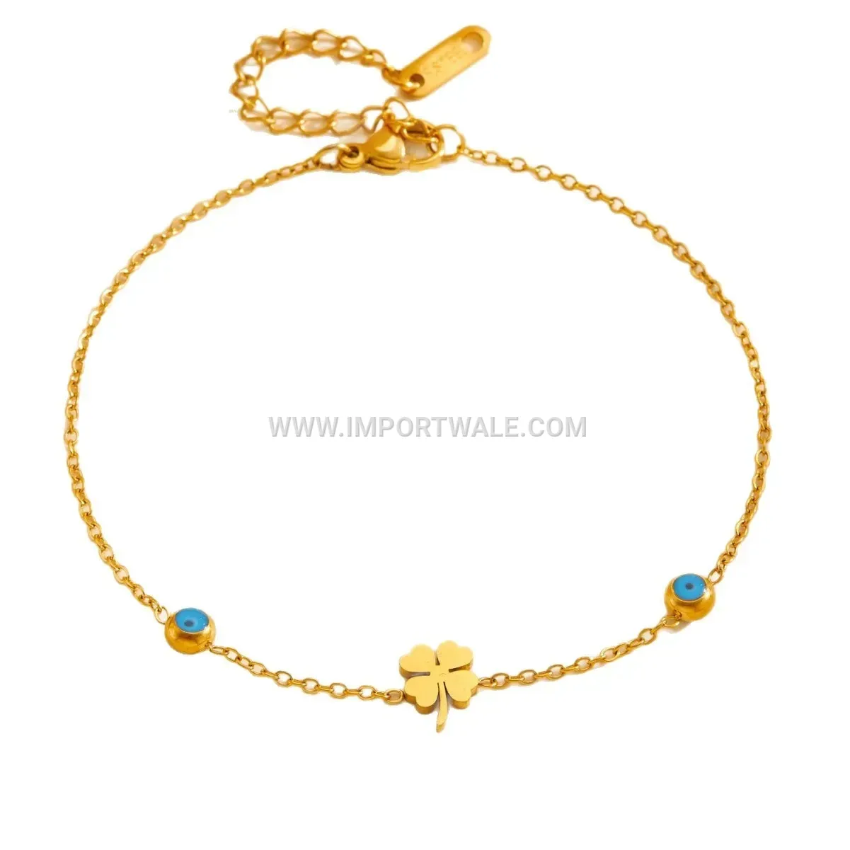 Stainless Steel Four Leaf Clover Charm Anklet