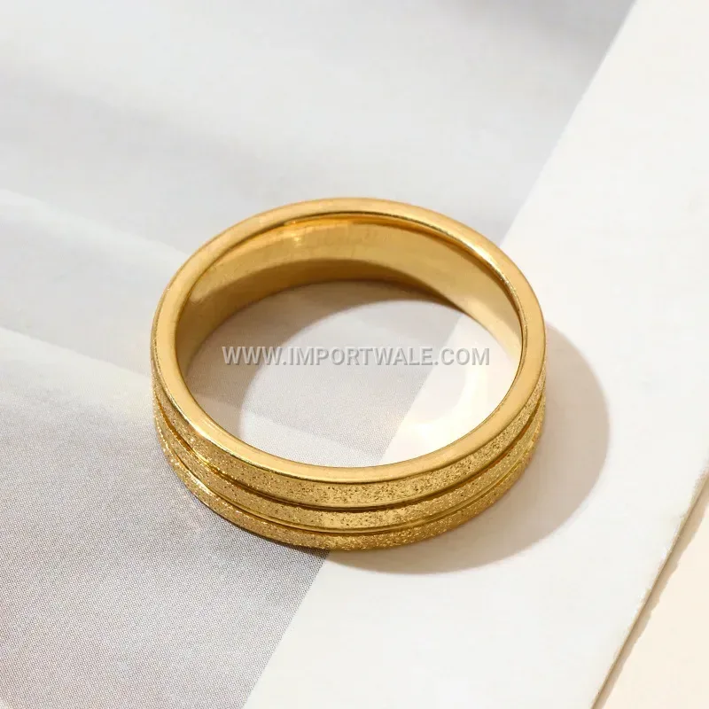 Gold Stainless Steel Frosted Band Ring