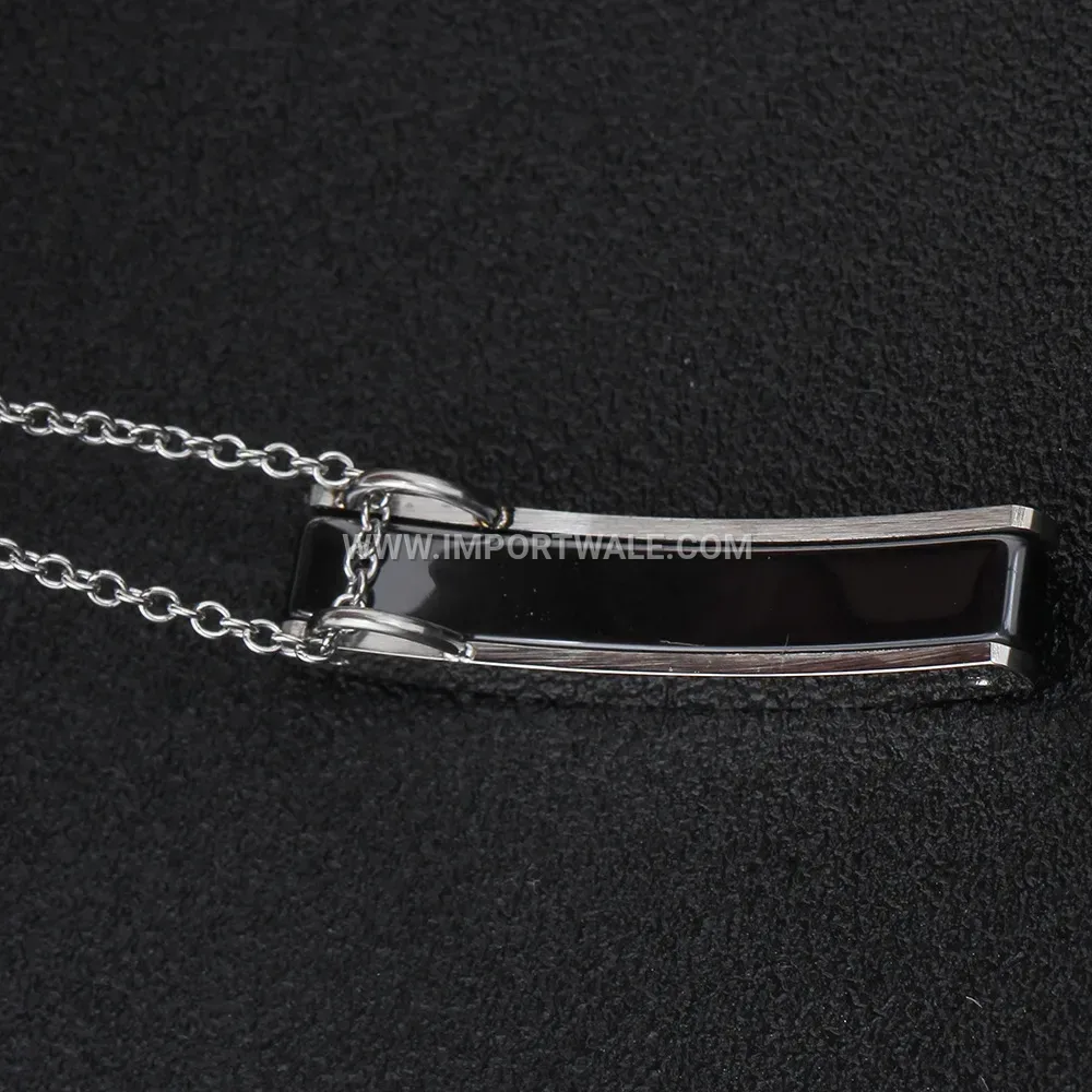 Faceted Black Ceramic Rhombus Stainless Steel Necklace