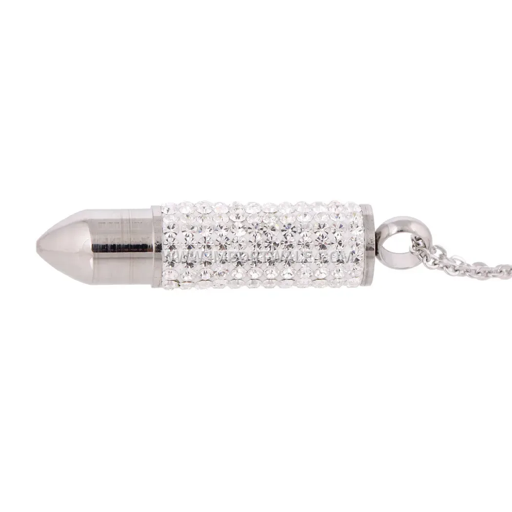 Rhinestone Bullet Pendant Stainless Steel Trend Necklace