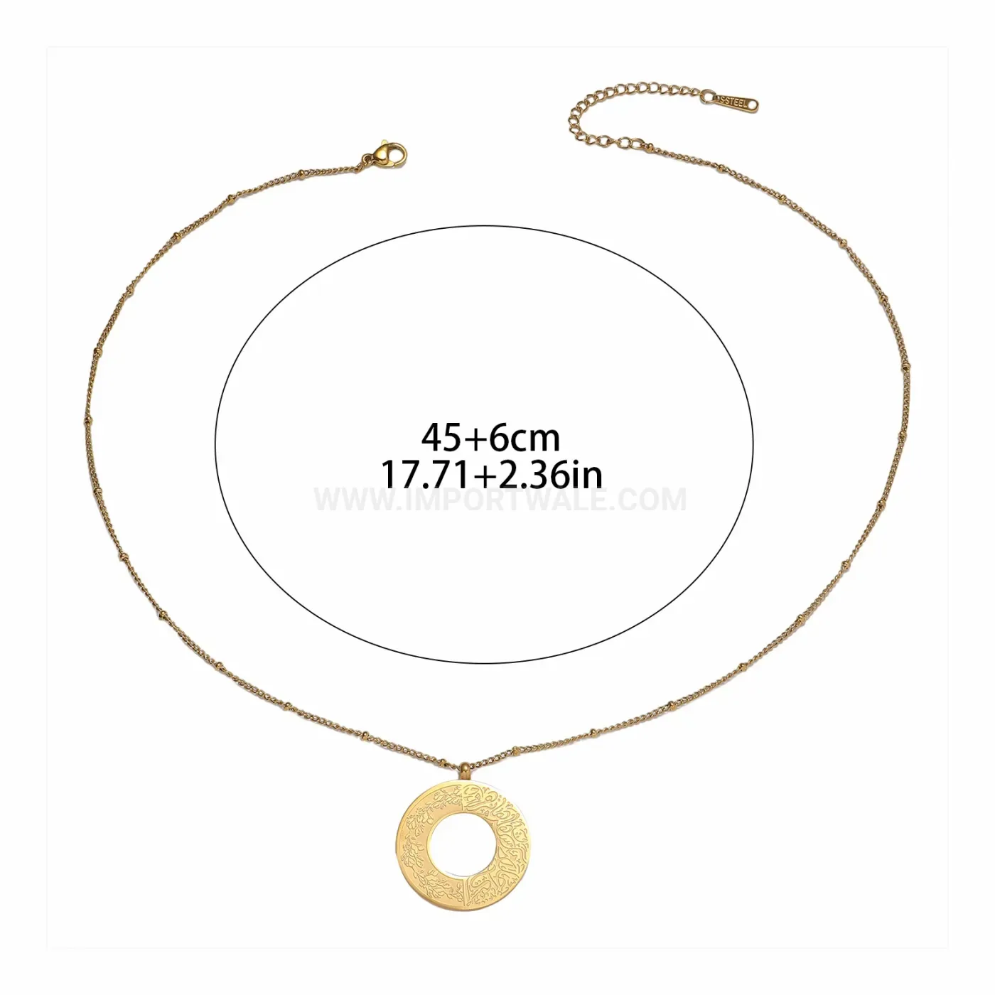 Stainless Steel Ayat Al-Kursi Islamic Arabic Script Calligraphy Pendant Necklace