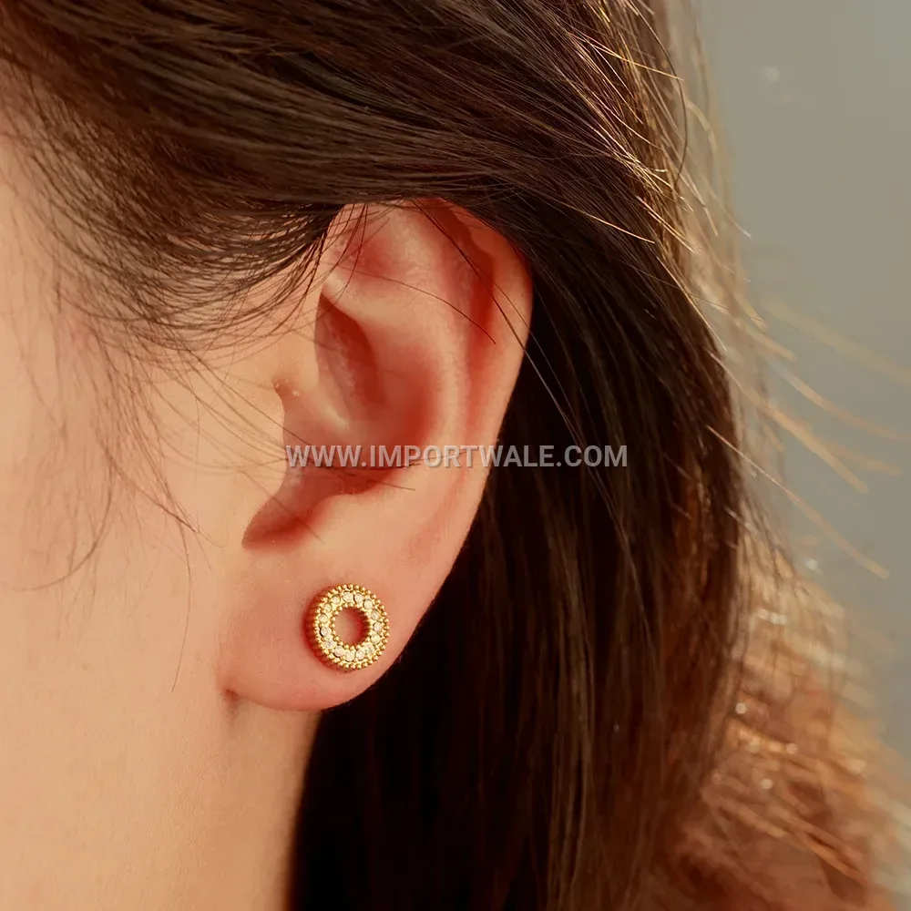 Geometric Gold Plated Zircon Stud Earrings