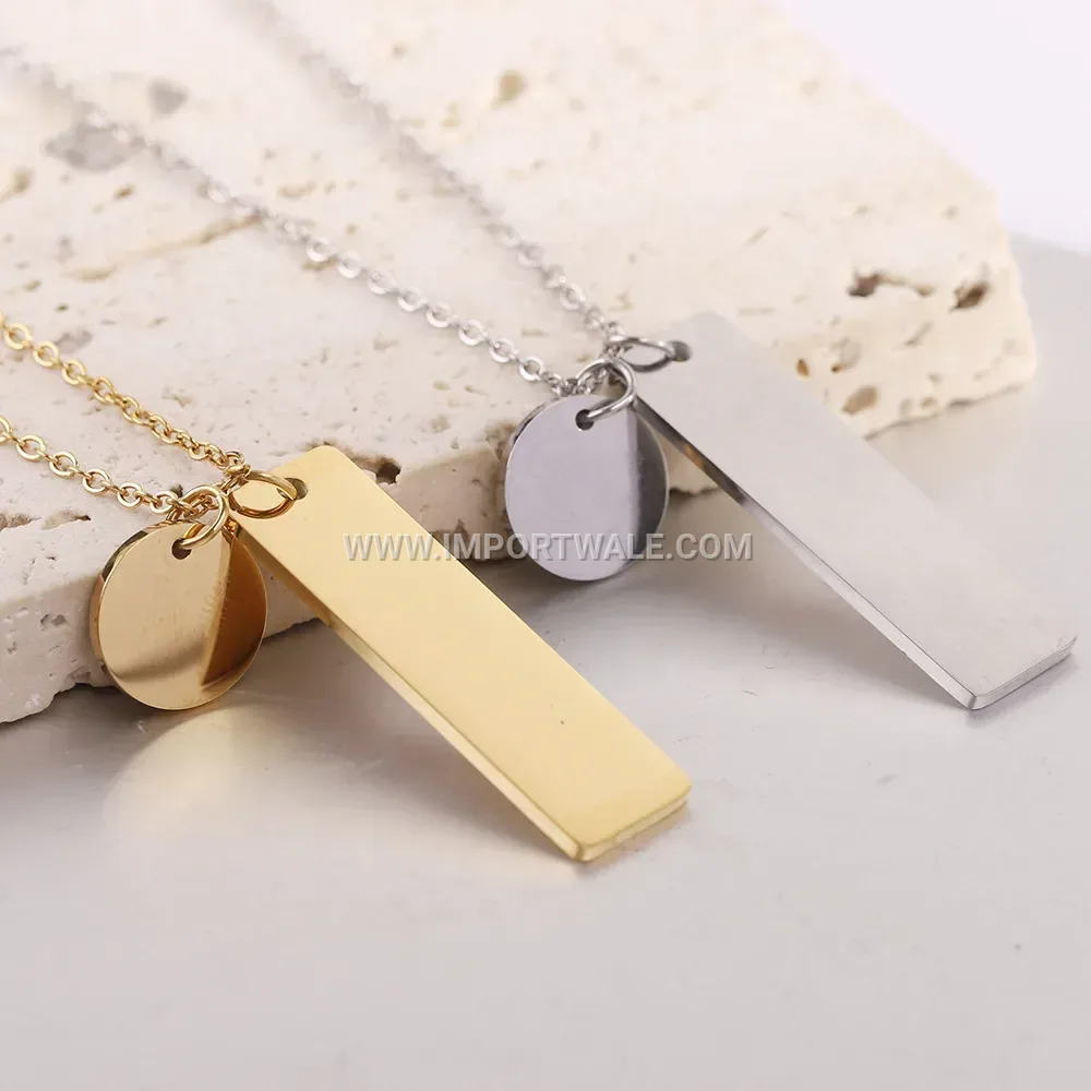 Engraved Geometric Heart Disc Stainless Steel Pendant Necklace
