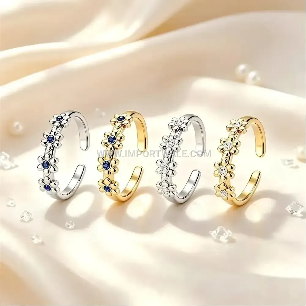 Floral Zircon Stainless Steel Gold Plated Open Ring
