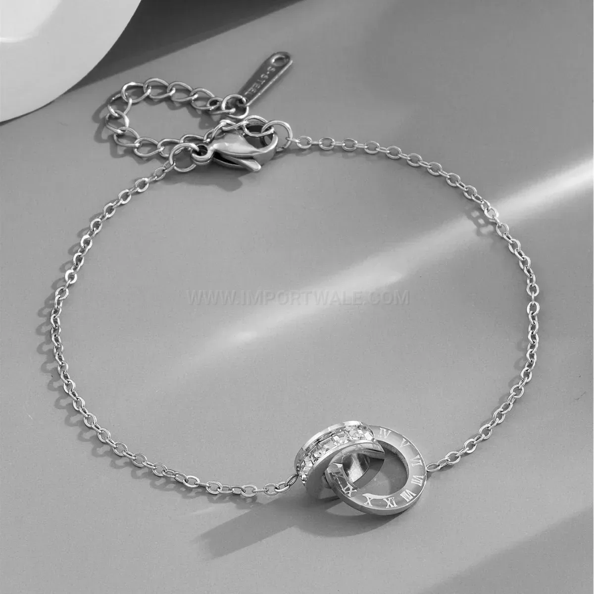 Roman Numeral Double Ring Titanium Steel Charm Bracelet