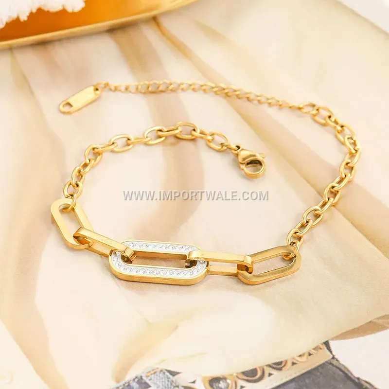 Gold Stainless Steel Pave Zircon Link Anklet