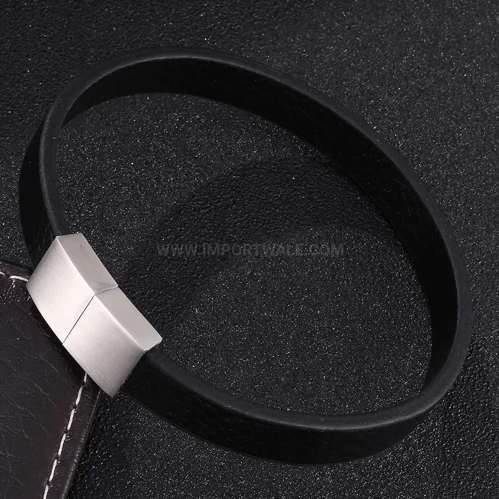 Vintage Minimalist Leather Stainless Steel Wristband Bracelet