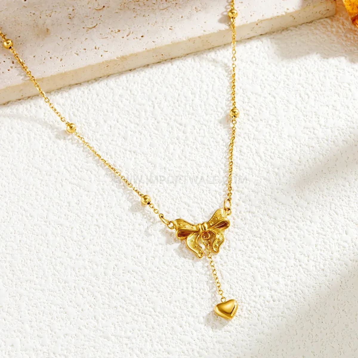 Titanium Steel Bowknot and Heart Tassel Pendant Choker Necklace