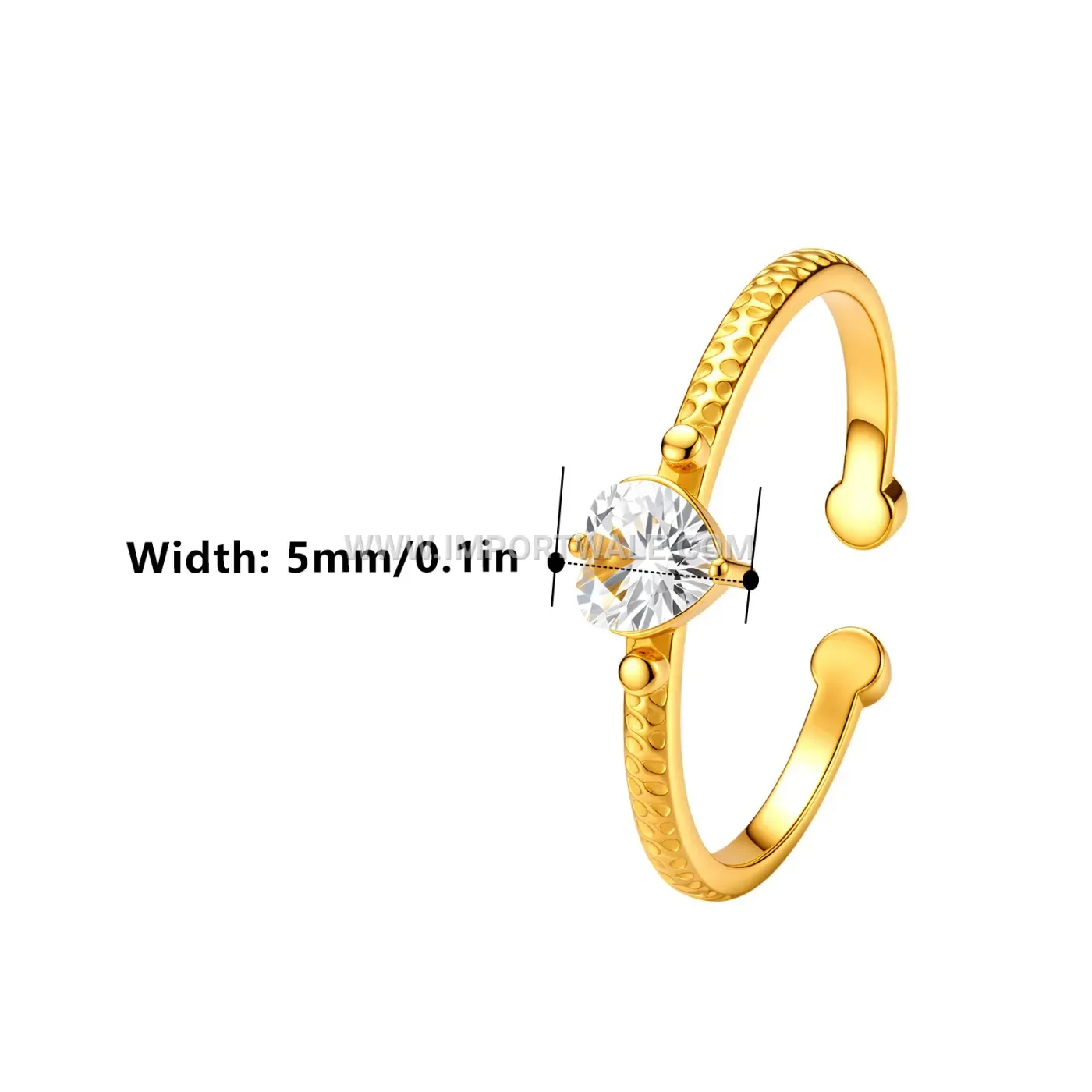 Hammered Heart Single Crystal Stainless Steel Open Ring