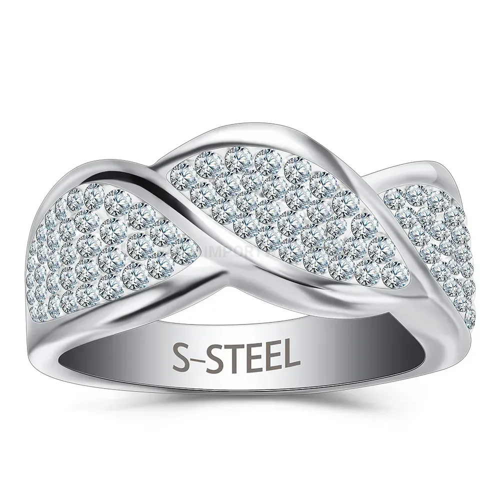 Twisted Rope Pattern Stainless Steel Crystal Ring