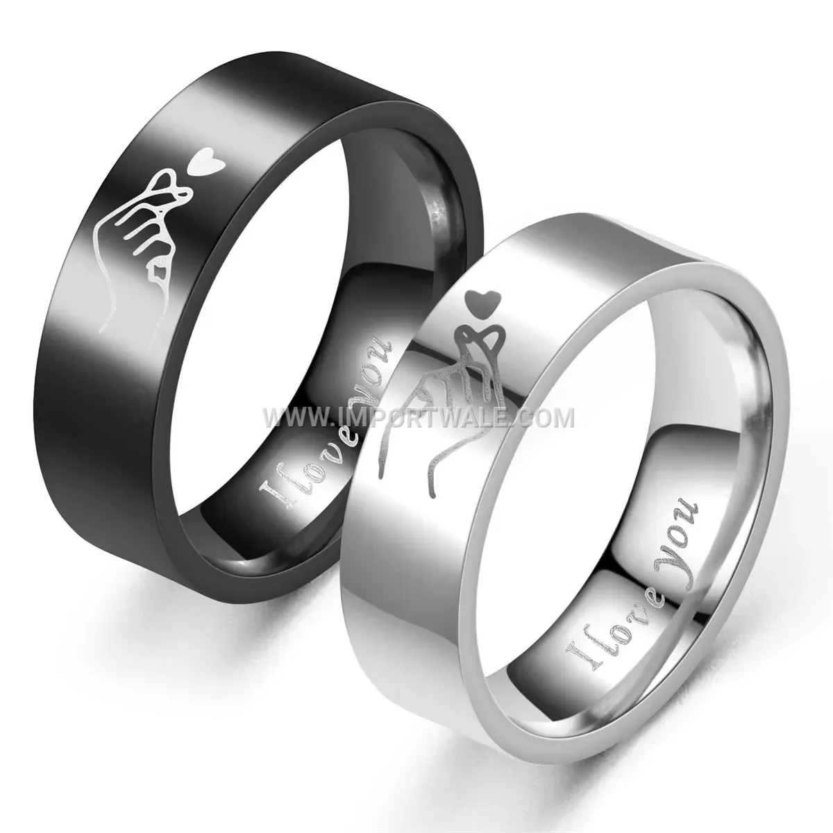 Stainless Steel Heart Gesture Matching Band Ring