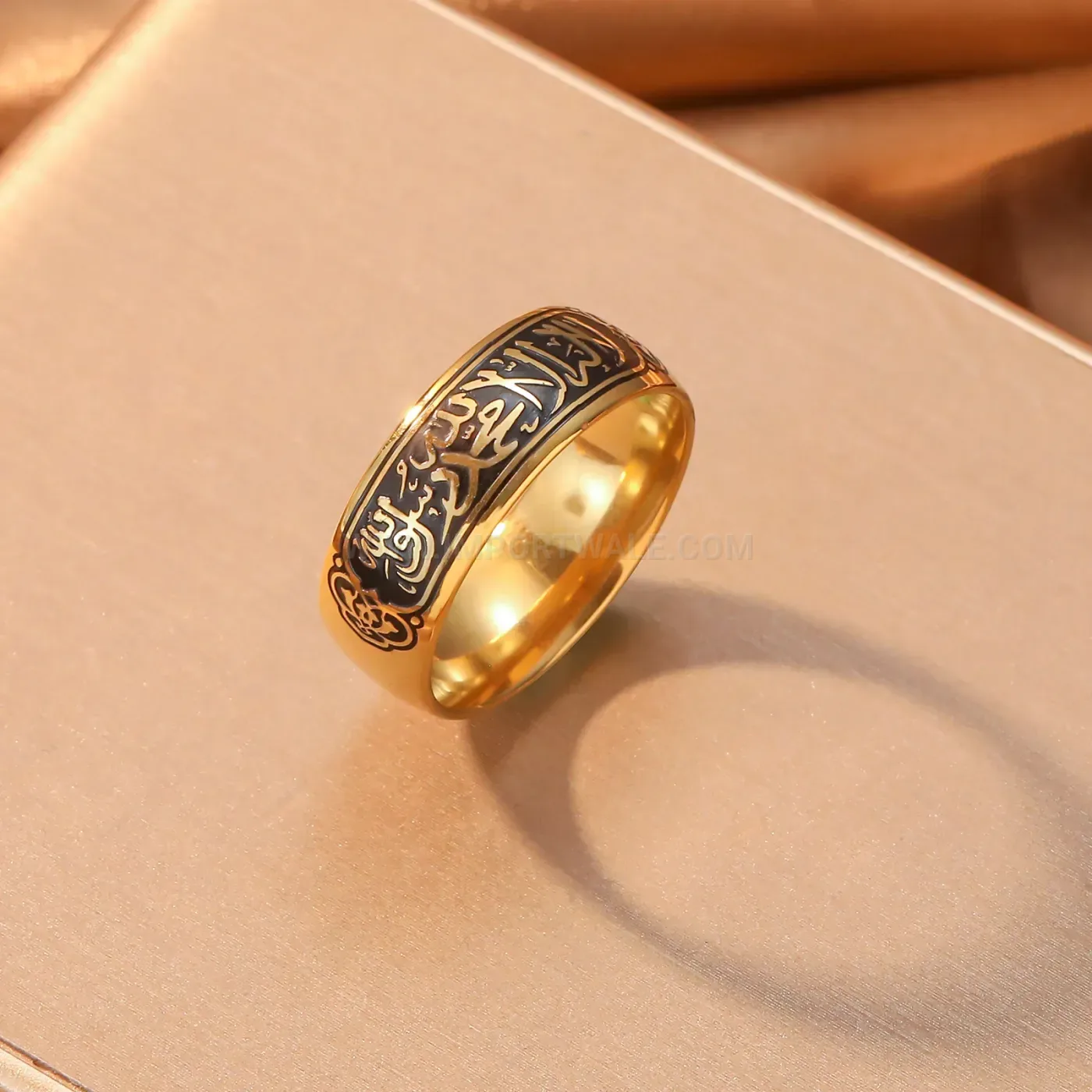 Etched Arabic Calligraphy Allah Engraved Stainless Steel Scripture Band Ring