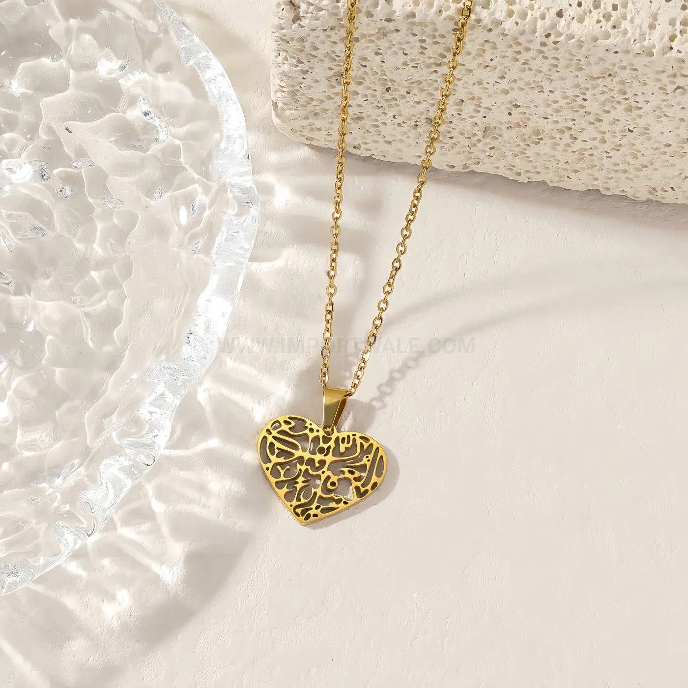 Chic Stainless Steel Heart Shahada Calligraphy Pendant Necklace