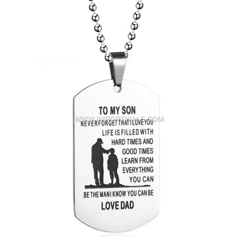 Engraved Stainless Steel Family Message Dog Tag Necklace