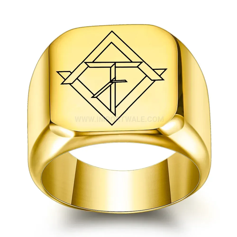 Designer Laser Etched Puzzle Square Stainless Steel Ring