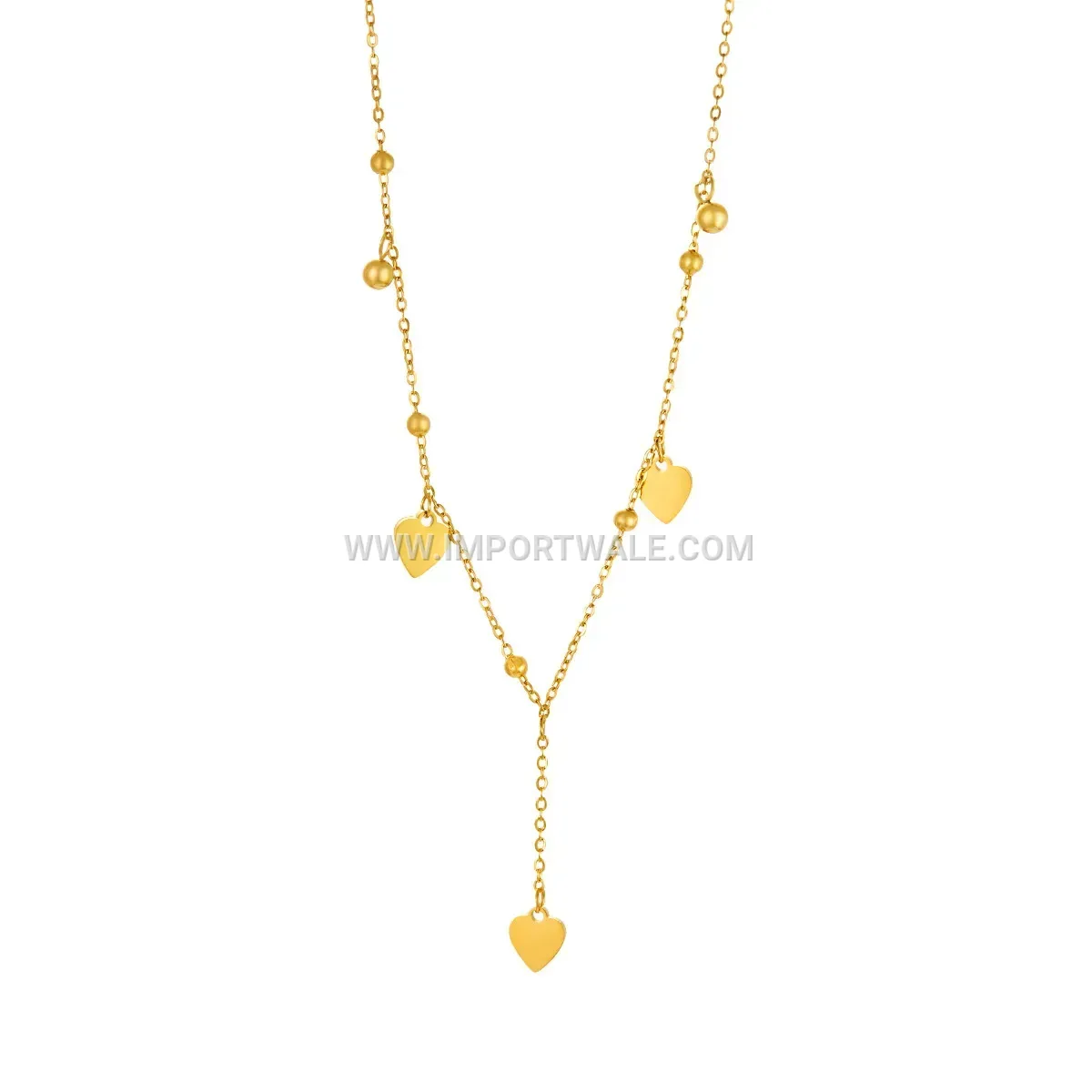 Stainless Steel Gold Tone Heart Tassel Anklet and Necklace Set