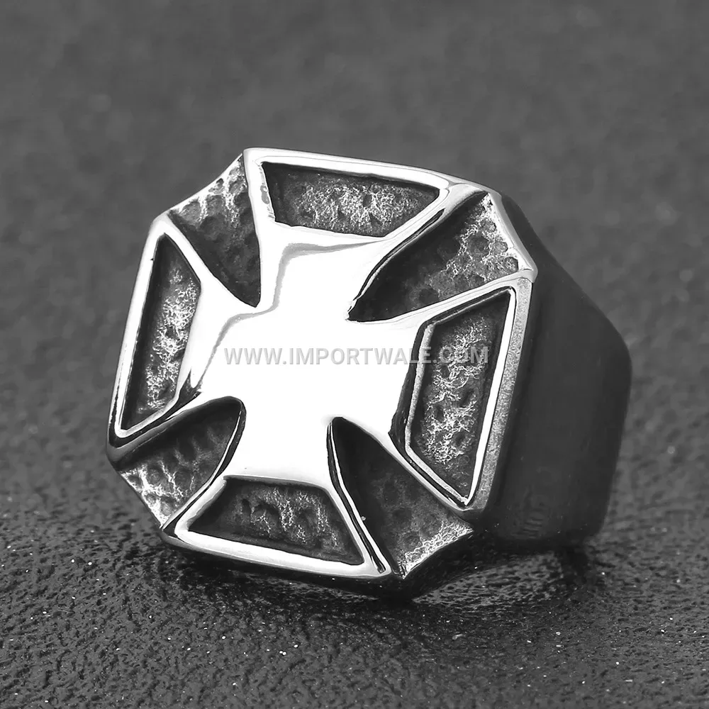 Vintage Cutout Cross Stainless Steel Men Ring