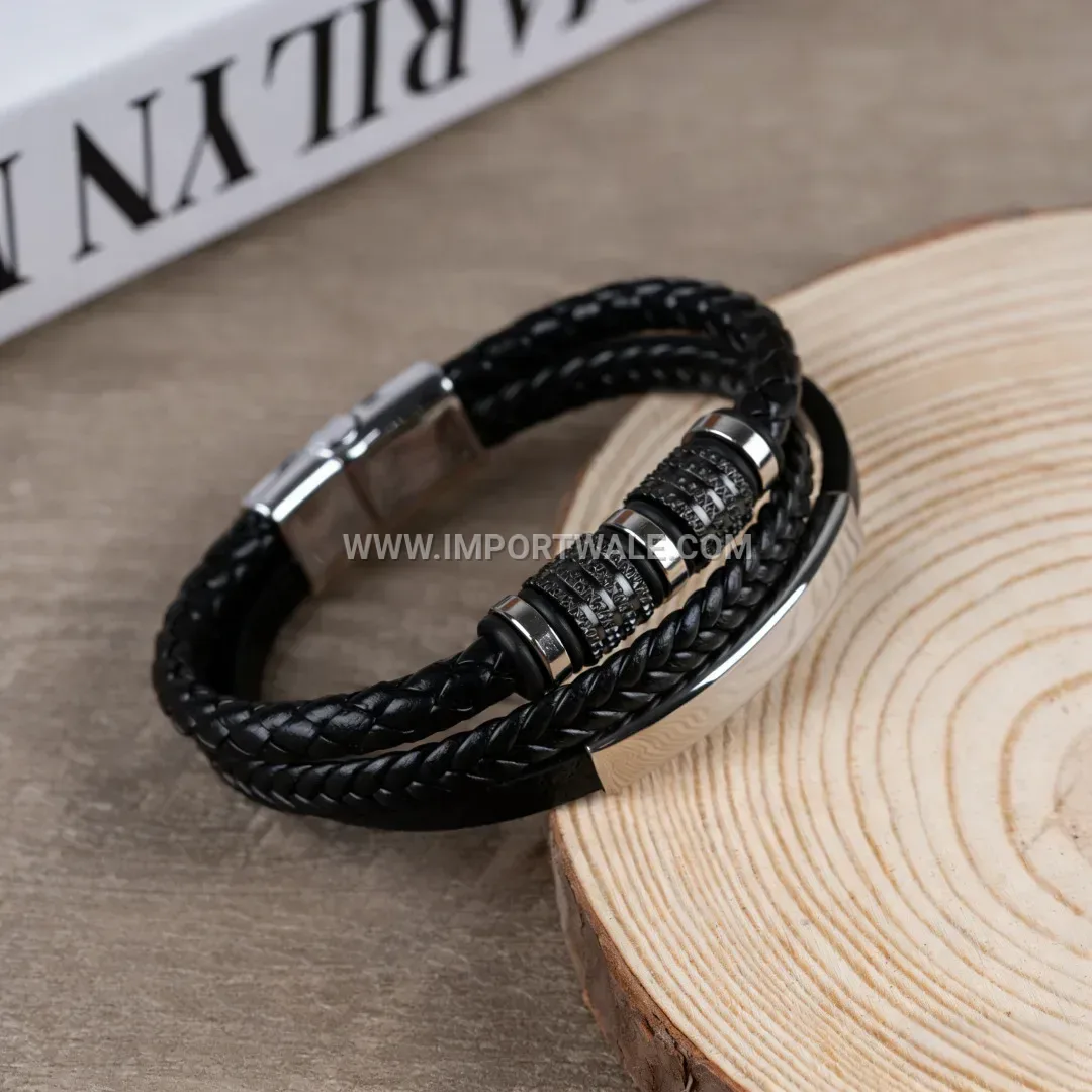 Multi Strand Leather Beaded Bracelet with Magnetic Closure