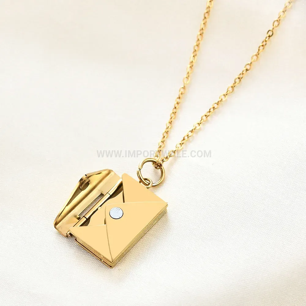 Engravable Stainless Steel Envelope Pendant Clavicle Chain Necklace
