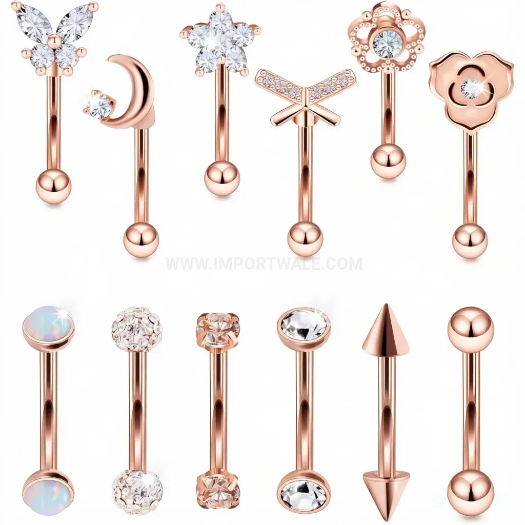 Designer Butterfly Moon Stainless Steel Eyebrow Belly Piercing Set