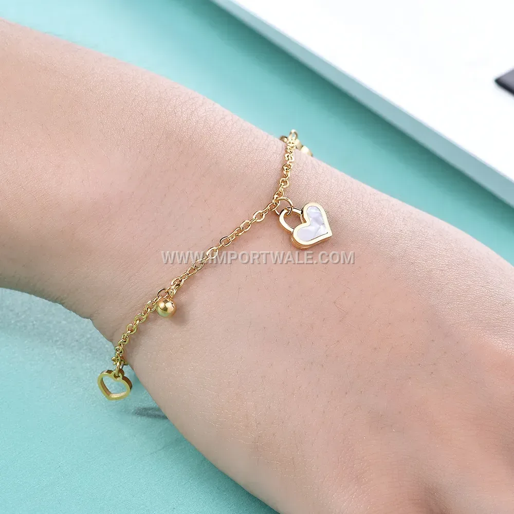 Hollow Shell Heart Pendant Stainless Steel Bracelet