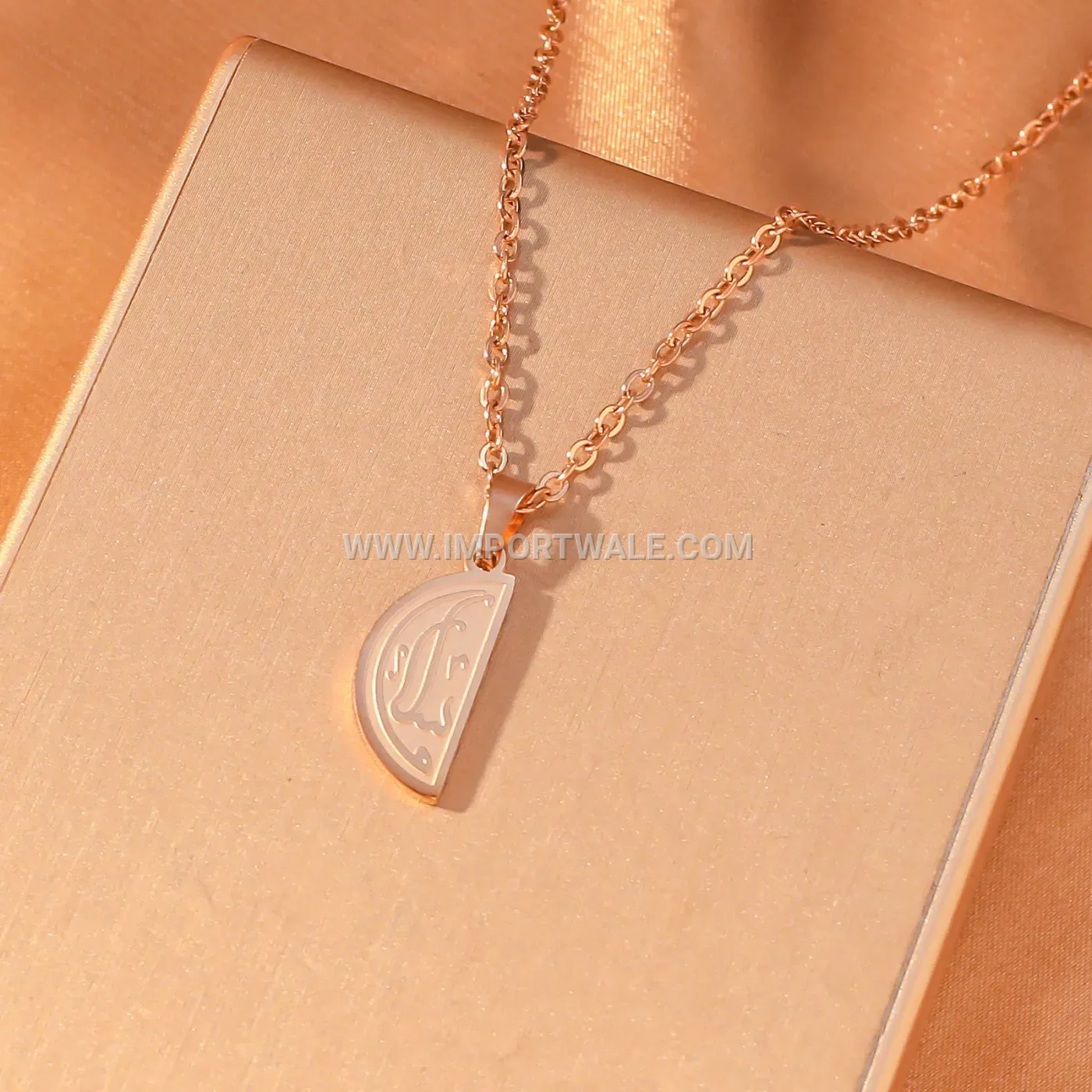 Gold Plated Semi Circle Calligraphy Stainless Steel Pendant Necklace