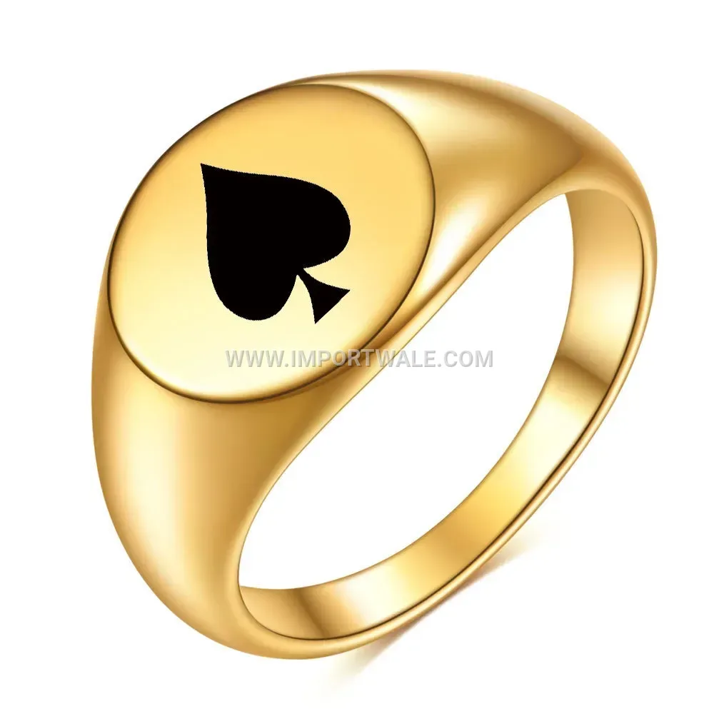 Ace of Spades Oval Stainless Steel Signet Ring