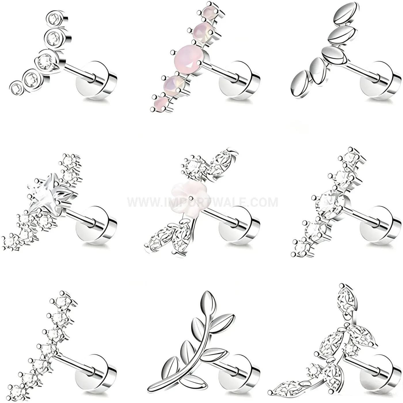 Stylish Stainless Steel Multi Shape Cartilage Earring Set