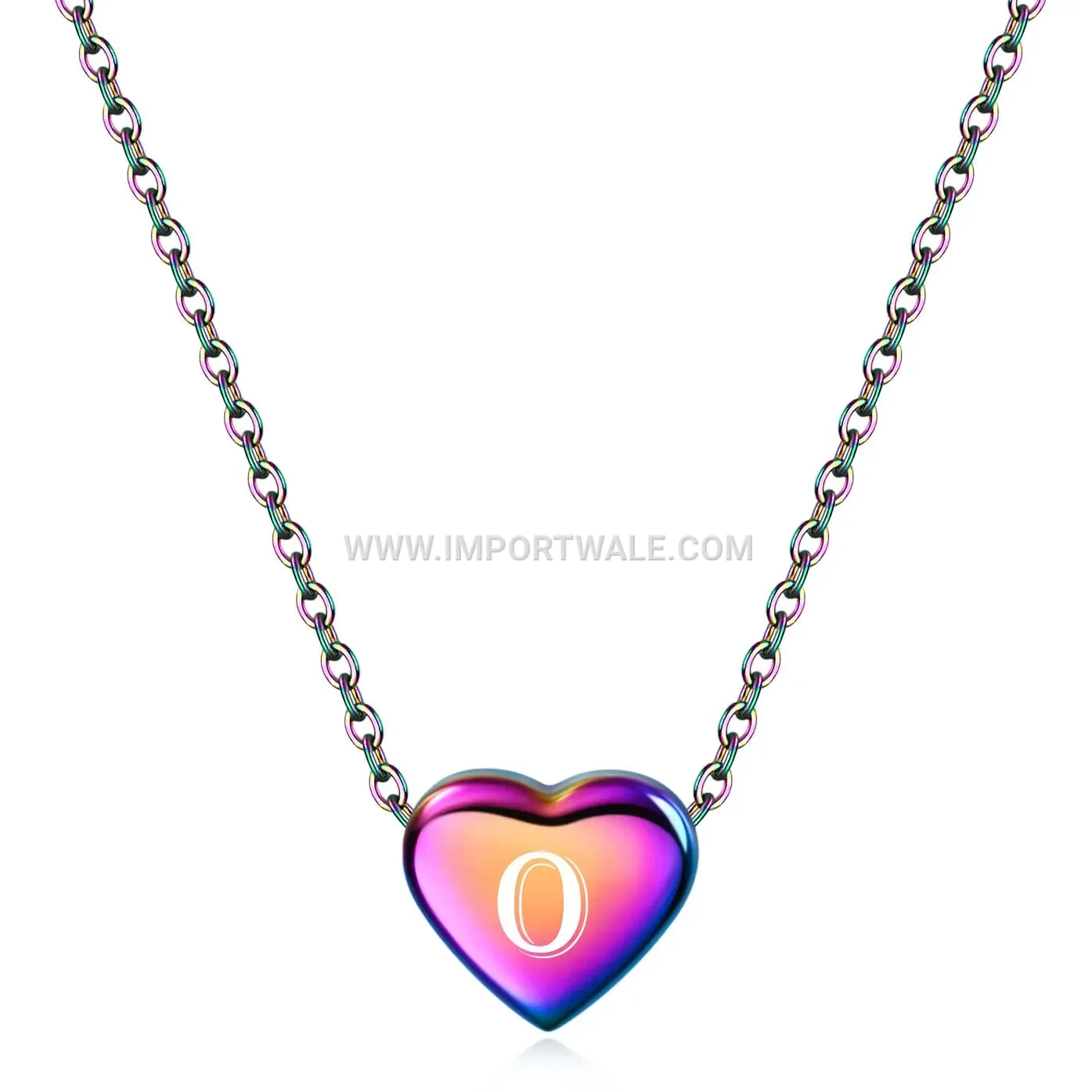 Colorful Heart Initial Engraved Stainless Steel Pendant Necklace