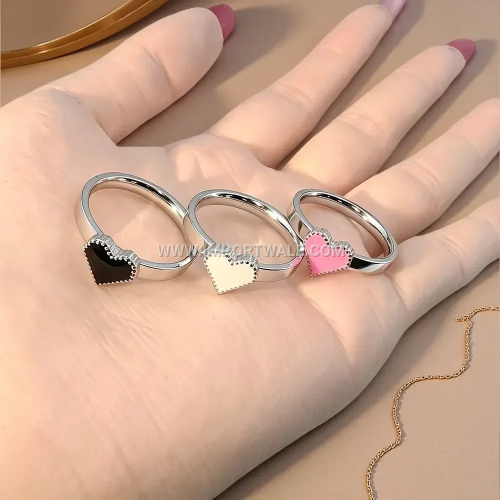 Three Dimensional Heart Stainless Steel Enamel Band Ring